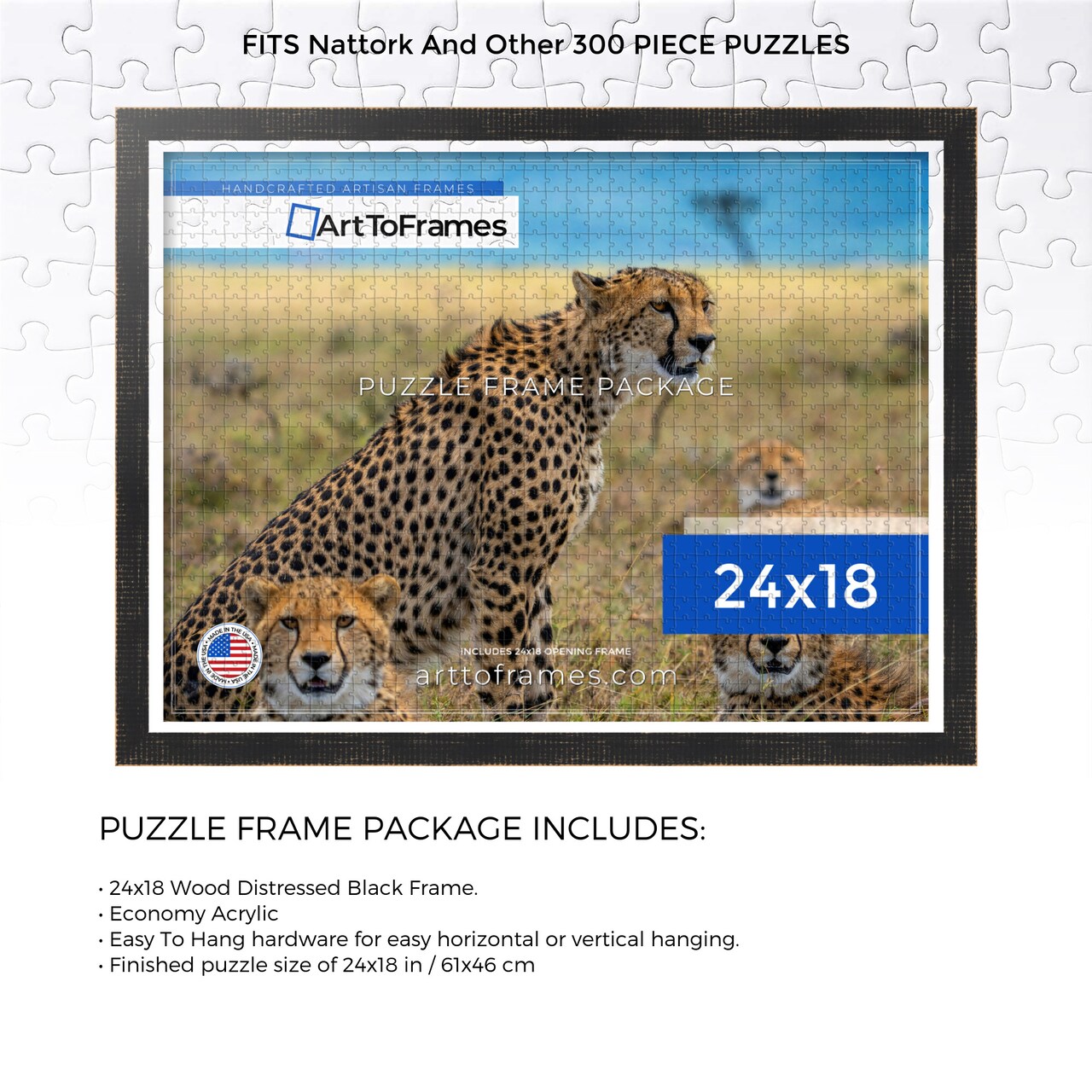 ArtToFrames 24x18 INCH / 61x46 CM Puzzle Frame for 300 piece Puzzles.This 1.00 Inch Custom Wood Frame for Puzzles Comes with Economy Acrylic, Available in Multiple Colors